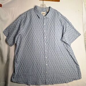 True Nation DXL Mens 4XLT Blue Ikat Block Print Cotton Short Sleeve Button Shirt